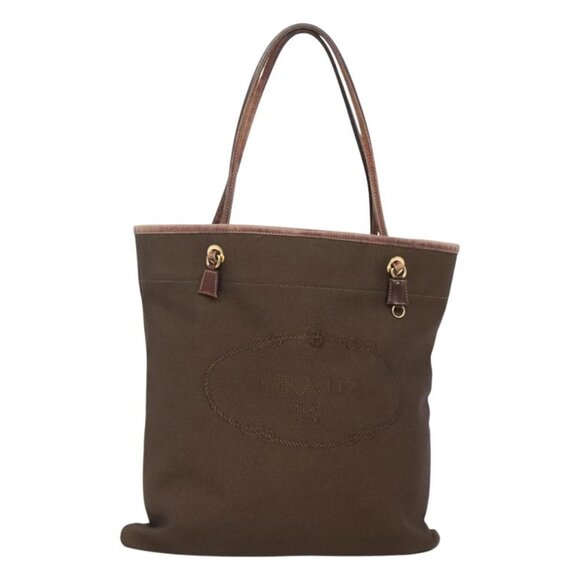 PRADA Tote Bag Canvas Brown Gold Auth ep8562 - Picture 1 of 15